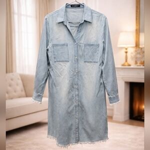 Zilcremo | Dresses | Zilcremo Womens Denim Distressed Jean Shirt Dress Sz  2xl | Poshmark